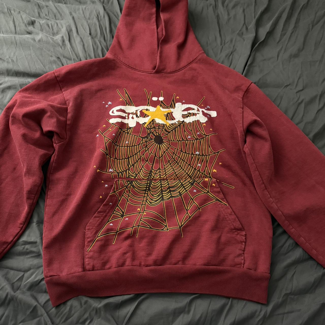 P0 (4) Spider Worldwide Men's Burgundy and Red Hoodie - Image 1