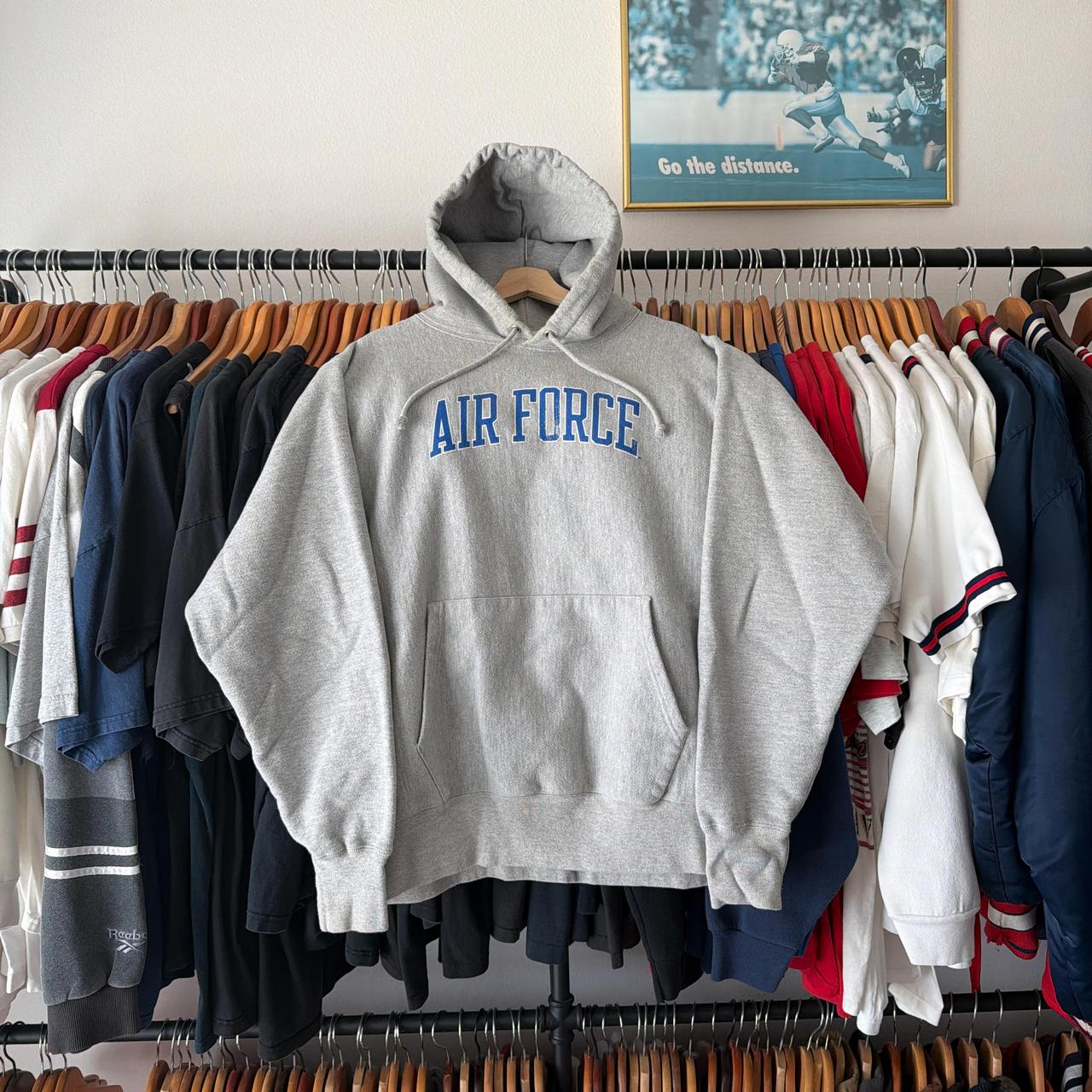 P0 Champion Men's Grey and Blue Hoodie - Image 1