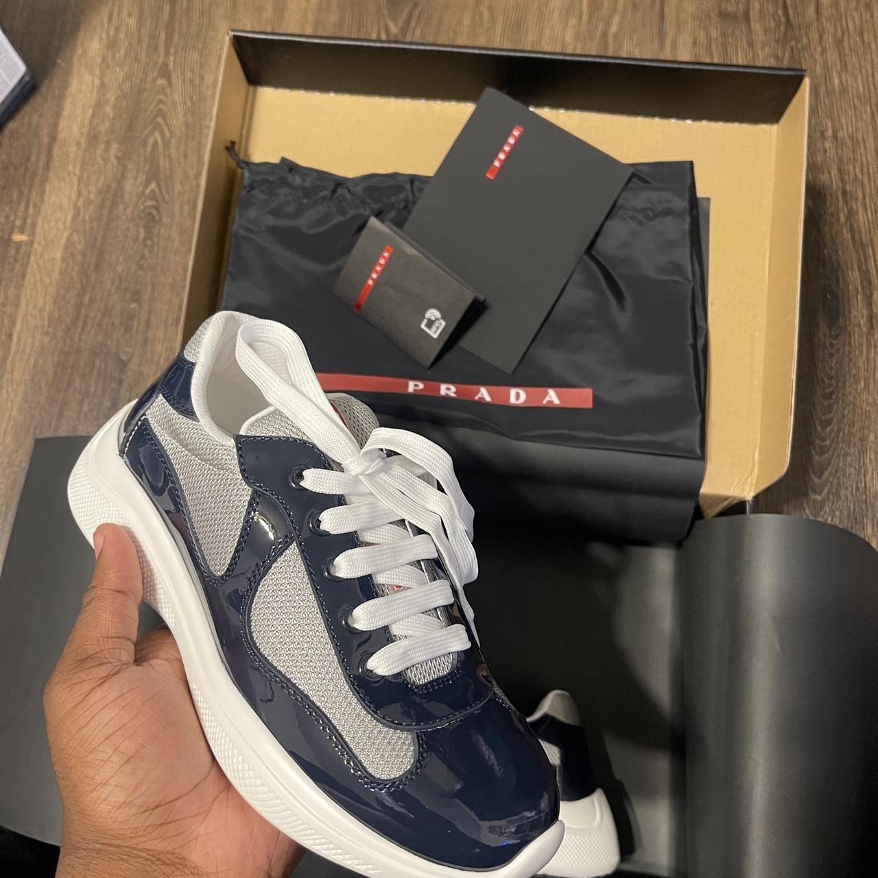 P0 Prada Men's Navy and Blue Trainers - Image 1