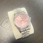 Men's Silver and Pink Watch - Image 3