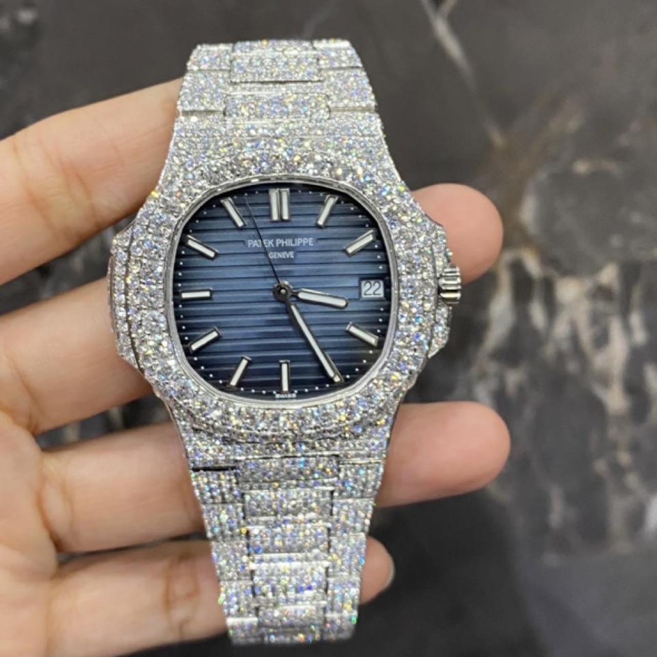 P0 Patek Philippe Men's Silver and Grey Watch - Image 1