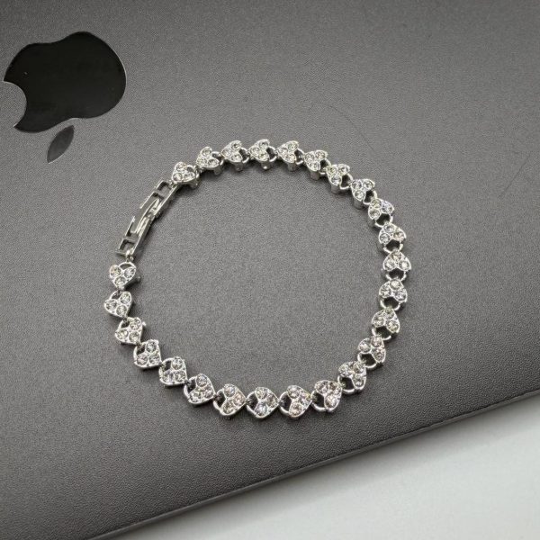 Silver diamond embedded heart bracelet