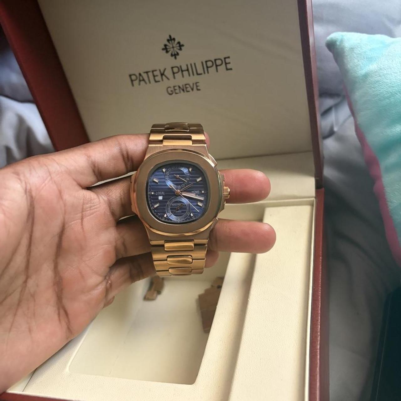 P0 Patek Philippe Men's Gold and Brown Watch - Image 1