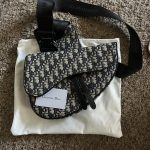 Christian Dior black & gray monogram saddle bag